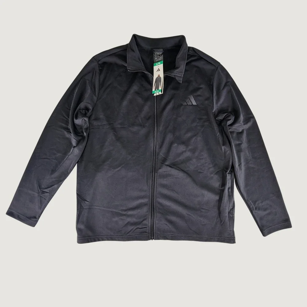 Adidas Mens Full Zip Track Jacket Black Recycled Polyester XL NWT